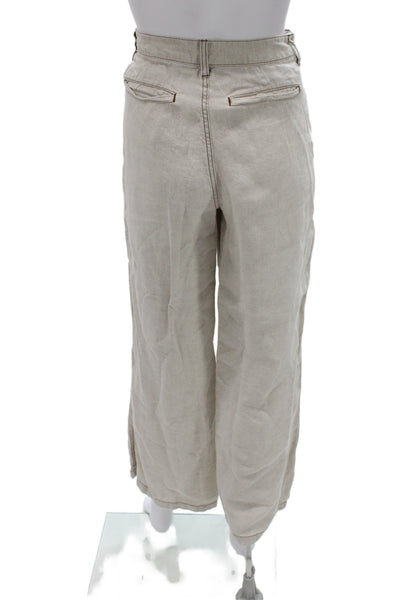 Madewell Women Cropped Linen Pants Beige Button Front Size 4P