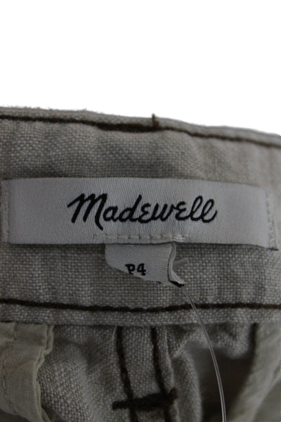 Madewell Women Cropped Linen Pants Beige Button Front Size 4P