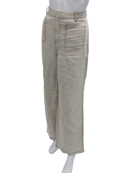 Madewell Women Beige Linen Casual Solid Pants Size 4