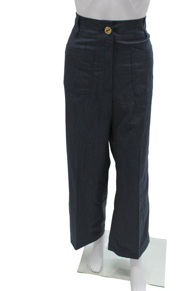Sessun Women Cropped Blue Striped Pants Button Closure Size S