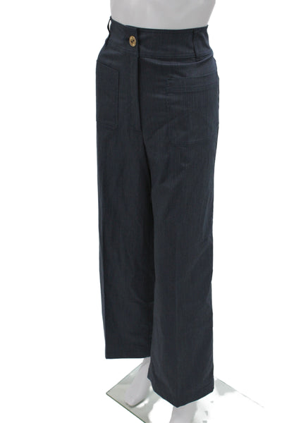 Sessun Women Cropped Blue Striped Pants Button Closure Size S