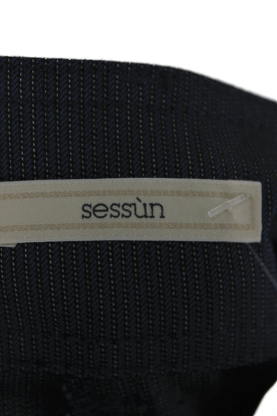 Sessun Women Cropped Blue Striped Pants Button Closure Size S
