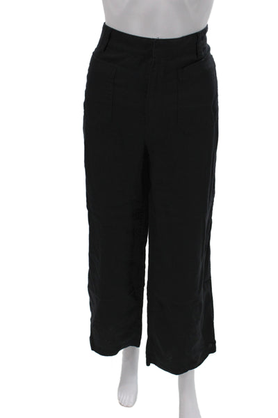Madewell Womens Cropped Linen Pants Black Button Size 4P