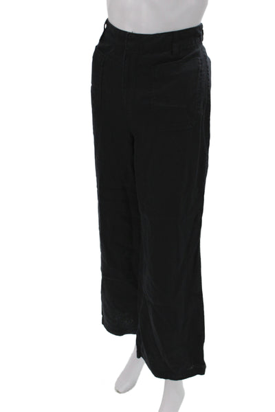 Madewell Womens Cropped Linen Pants Black Button Size 4P