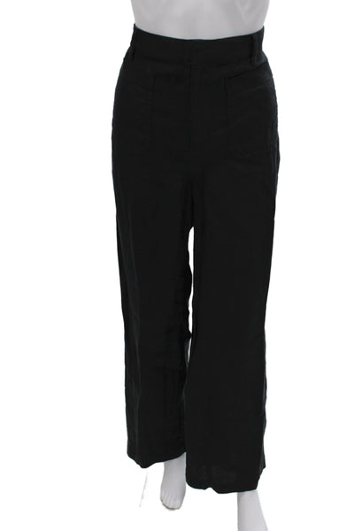 Madewell Women Chino Pants Black 100% Linen Button Front Inseam 28 Size 4