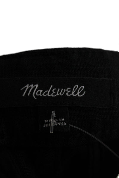 Madewell Women Chino Pants Black 100% Linen Button Front Inseam 28 Size 4