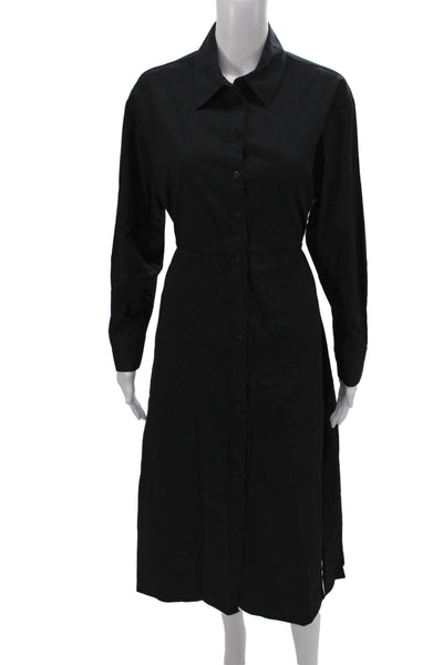 Zara Women Shirt Dress Black Collared Button Long Sleeve 100% Cotton Size M