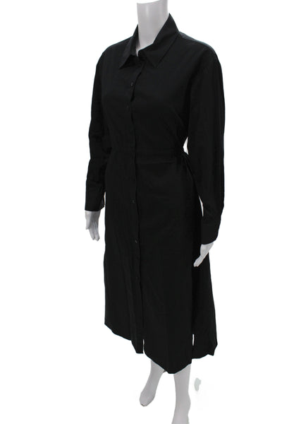Zara Women Shirt Dress Black Collared Button Long Sleeve 100% Cotton Size M