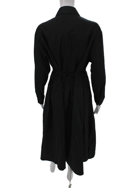 Zara Women Shirt Dress Black Collared Button Long Sleeve 100% Cotton Size M