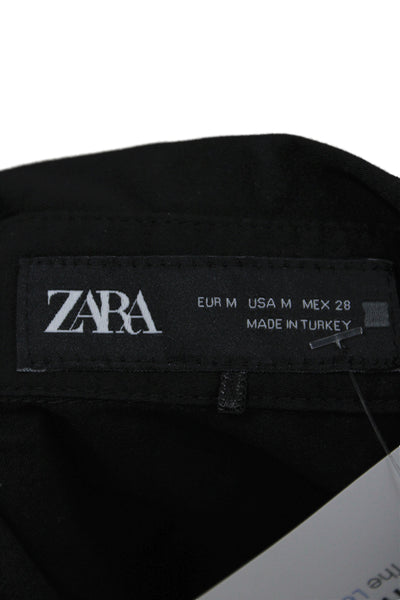 Zara Women Shirt Dress Black Collared Button Long Sleeve 100% Cotton Size M