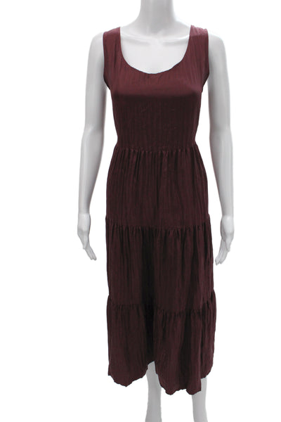 Eileen Fisher Women Maxi Dress Purple Silk Scoop Neck Sleeveless Size S