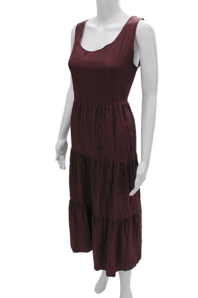 Eileen Fisher Women Maxi Dress Purple Silk Scoop Neck Sleeveless Size S