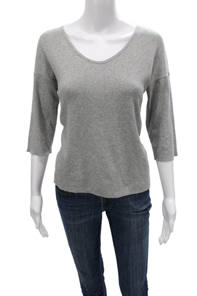 Marccain Sports Womens Gray Scoop Neck 3/4 Sleeve Basic T-Shirt Size 3