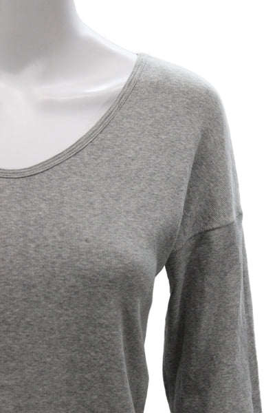 Marccain Sports Womens Gray Scoop Neck 3/4 Sleeve Basic T-Shirt Size 3
