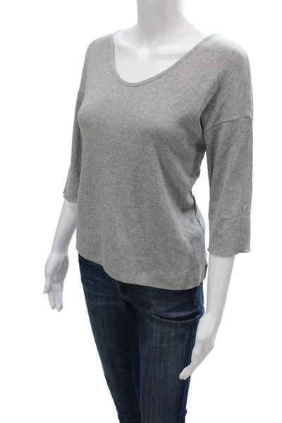 Marccain Sports Womens Gray Scoop Neck 3/4 Sleeve Basic T-Shirt Size 3