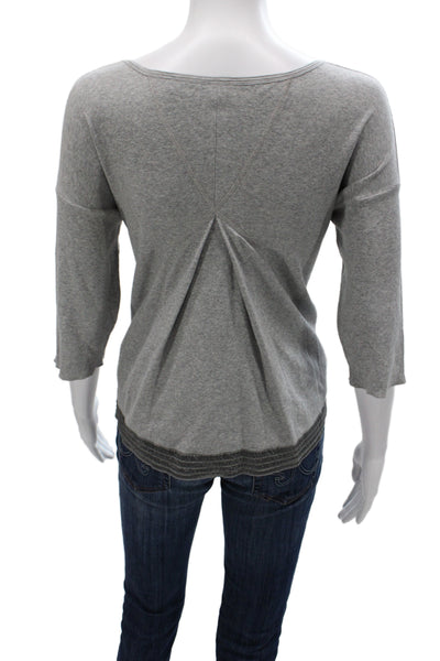 Marccain Sports Womens Gray Scoop Neck 3/4 Sleeve Basic T-Shirt Size 3