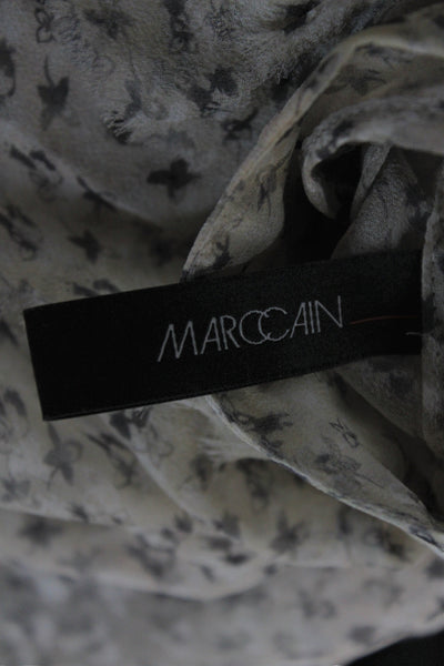 Marccain Women Silk Floral High Neck Button Short Sleeve Blouse Beige Size 1