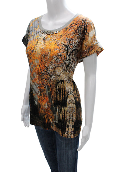 Marccain Women Jersey Scoop Neck Silk Geometric Short Sleeve Top Size 4
