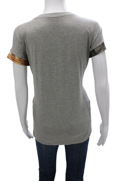 Marccain Women Jersey Scoop Neck Silk Geometric Short Sleeve Top Size 4