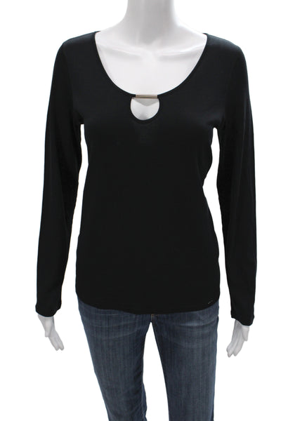 Marccain Women Black Jersey Scoop Neck Long Sleeve Top Cotton Size 5