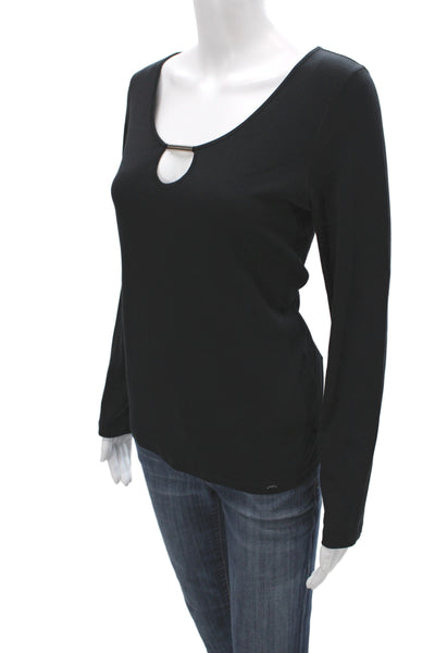 Marccain Women Black Jersey Scoop Neck Long Sleeve Top Cotton Size 5