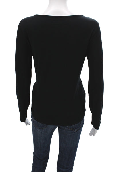 Marccain Women Black Jersey Scoop Neck Long Sleeve Top Cotton Size 5