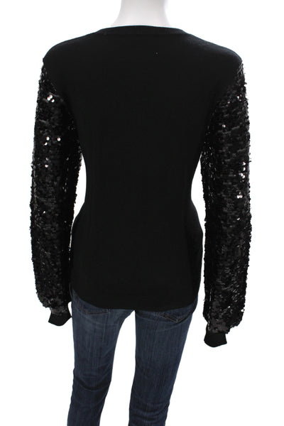 Leo & Ugo Women Black V-Neck Sequin Pullover Sweater Long Sleeve Size 3