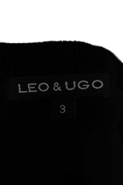 Leo & Ugo Women Black V-Neck Sequin Pullover Sweater Long Sleeve Size 3