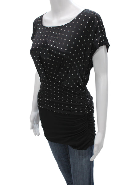 Marccain Women Tunic Blouse Black Polka Dot Silk Scoop Neck Short Sleeve Size 4