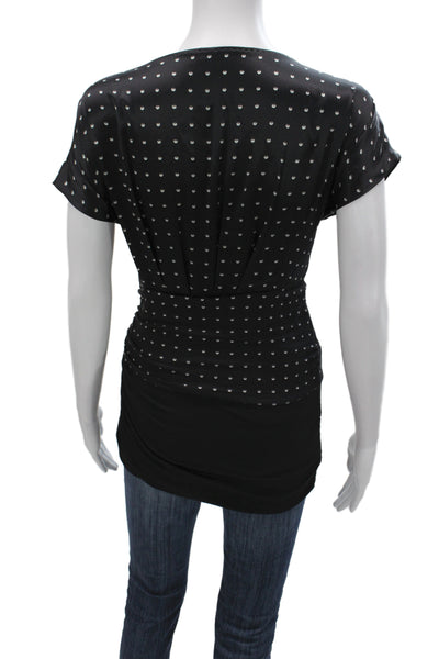 Marccain Women Tunic Blouse Black Polka Dot Silk Scoop Neck Short Sleeve Size 4