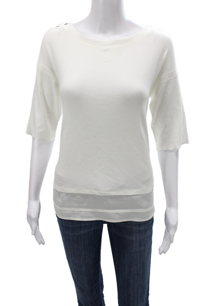 Marccain Sports Womens Basic White Boat Neck T-Shirt 3/4 Sleeve Cotton Size 5