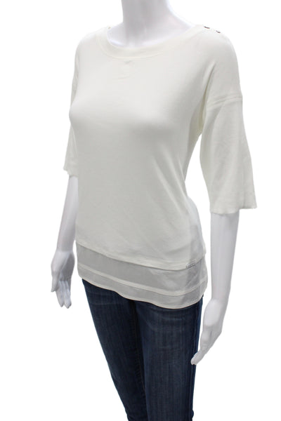 Marccain Sports Womens Basic White Boat Neck T-Shirt 3/4 Sleeve Cotton Size 5