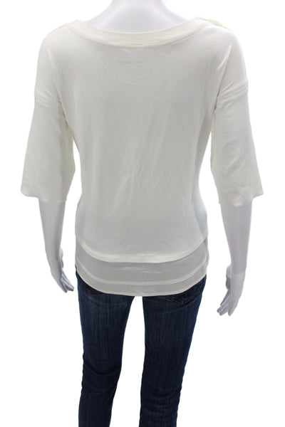 Marccain Sports Womens Basic White Boat Neck T-Shirt 3/4 Sleeve Cotton Size 5