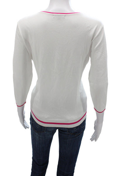 Leo & Ugo Women V-Neck Floral Pullover 3/4 Sleeve Pink Size 2