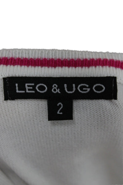 Leo & Ugo Women V-Neck Floral Pullover 3/4 Sleeve Pink Size 2