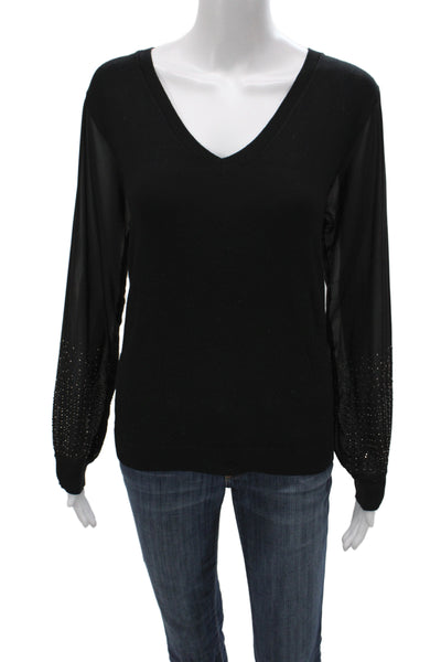 Leo & Ugo Womens Pullover Sweater V-Neck Black Size 4