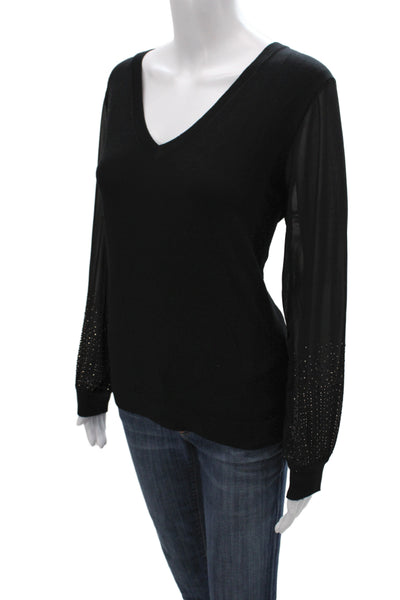 Leo & Ugo Womens Pullover Sweater V-Neck Black Size 4