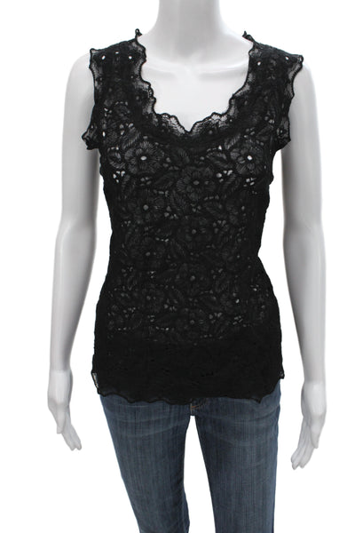 Marccain Women Lace Floral Scoop Neck Sleeveless Camisole Black Pullover Size 3