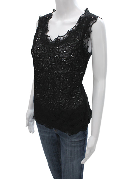 Marccain Women Lace Floral Scoop Neck Sleeveless Camisole Black Pullover Size 3