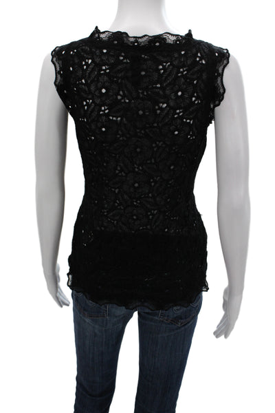 Marccain Women Lace Floral Scoop Neck Sleeveless Camisole Black Pullover Size 3
