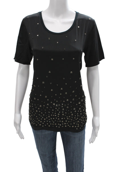 Marccain Womens Jersey Studded Black Scoop Neck Short Sleeve T-Shirt Size 3
