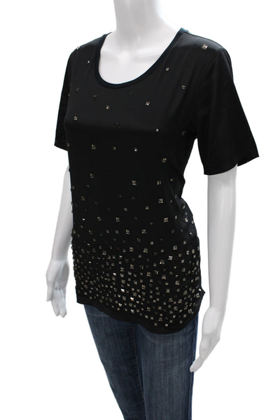 Marccain Womens Jersey Studded Black Scoop Neck Short Sleeve T-Shirt Size 3