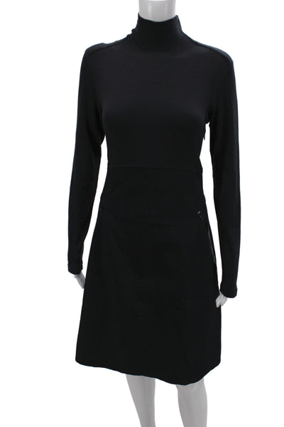 Marccain Womens Sheath Black Cotton Mid-Calf Long Sleeve Mock Neck Dress Size 5