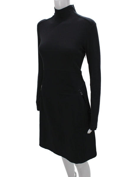 Marccain Womens Sheath Black Cotton Mid-Calf Long Sleeve Mock Neck Dress Size 5