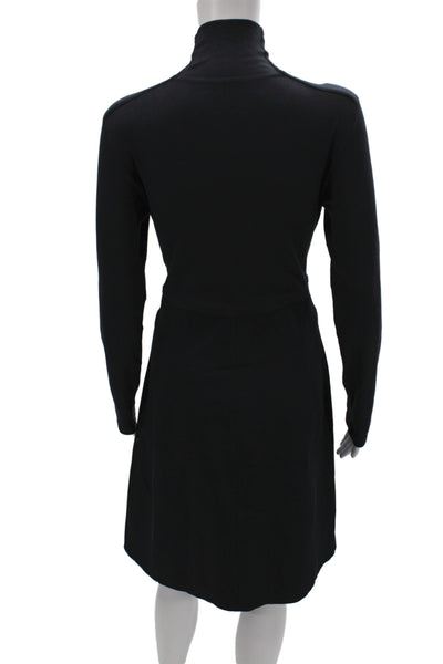 Marccain Womens Sheath Black Cotton Mid-Calf Long Sleeve Mock Neck Dress Size 5