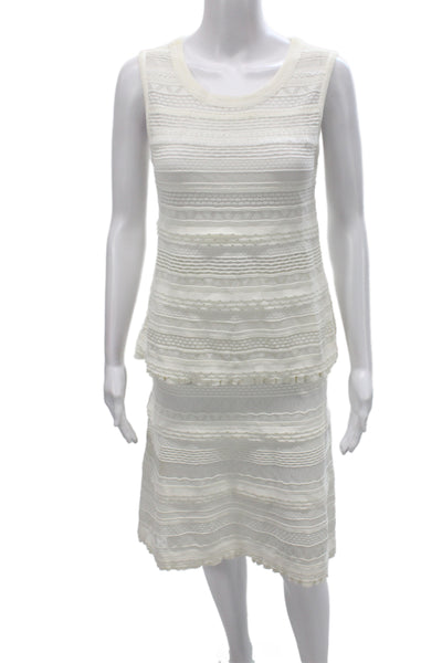 Marccain Womens Sleeveless Shell Sweater A Line Skirt Set White Size 3/5