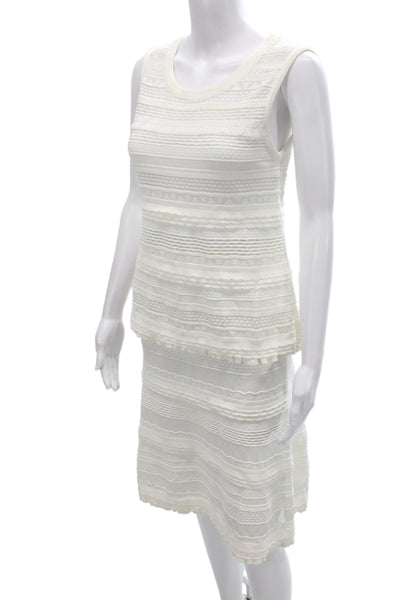 Marccain Womens Sleeveless Shell Sweater A Line Skirt Set White Size 3/5