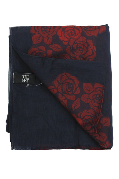 The Met Womens Silk Blend Floral Print Scarf Navy Blue Red Size One Size