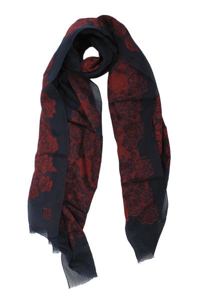 The Met Womens Silk Blend Floral Print Scarf Navy Blue Red Size One Size