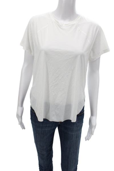 Athleta Women White Basic Crew Neck Short Sleeve T-Shirt Size S